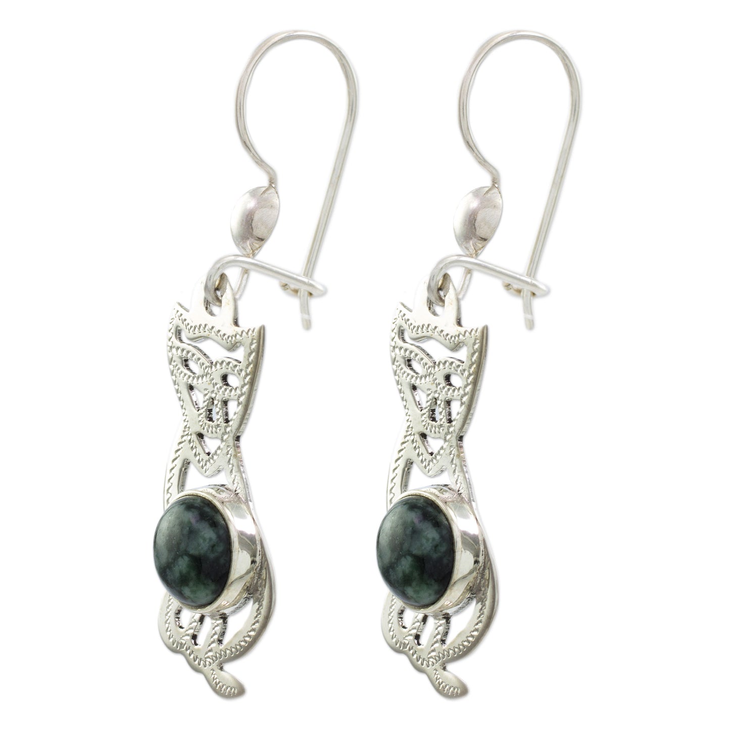 Mystic Green Cats Jade dangle earrings