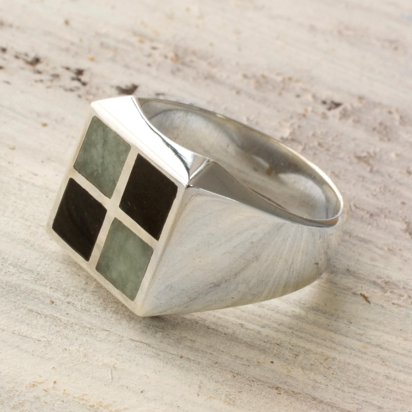 Royal Maya Jade & Silver Modern Ring