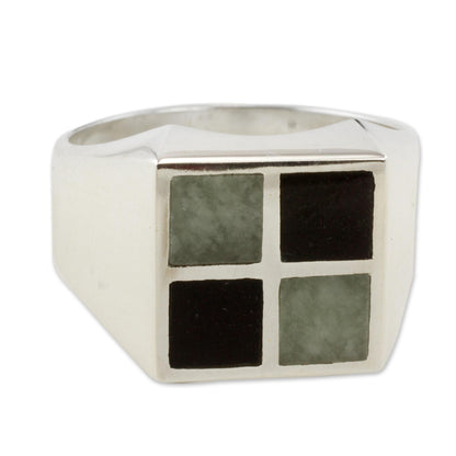 Royal Maya Jade & Silver Modern Ring