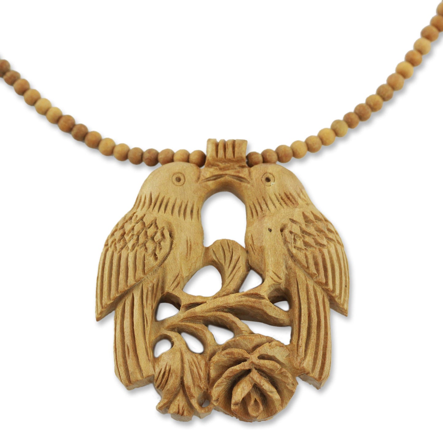 Courtship Wood Beaded Bird Necklace from India