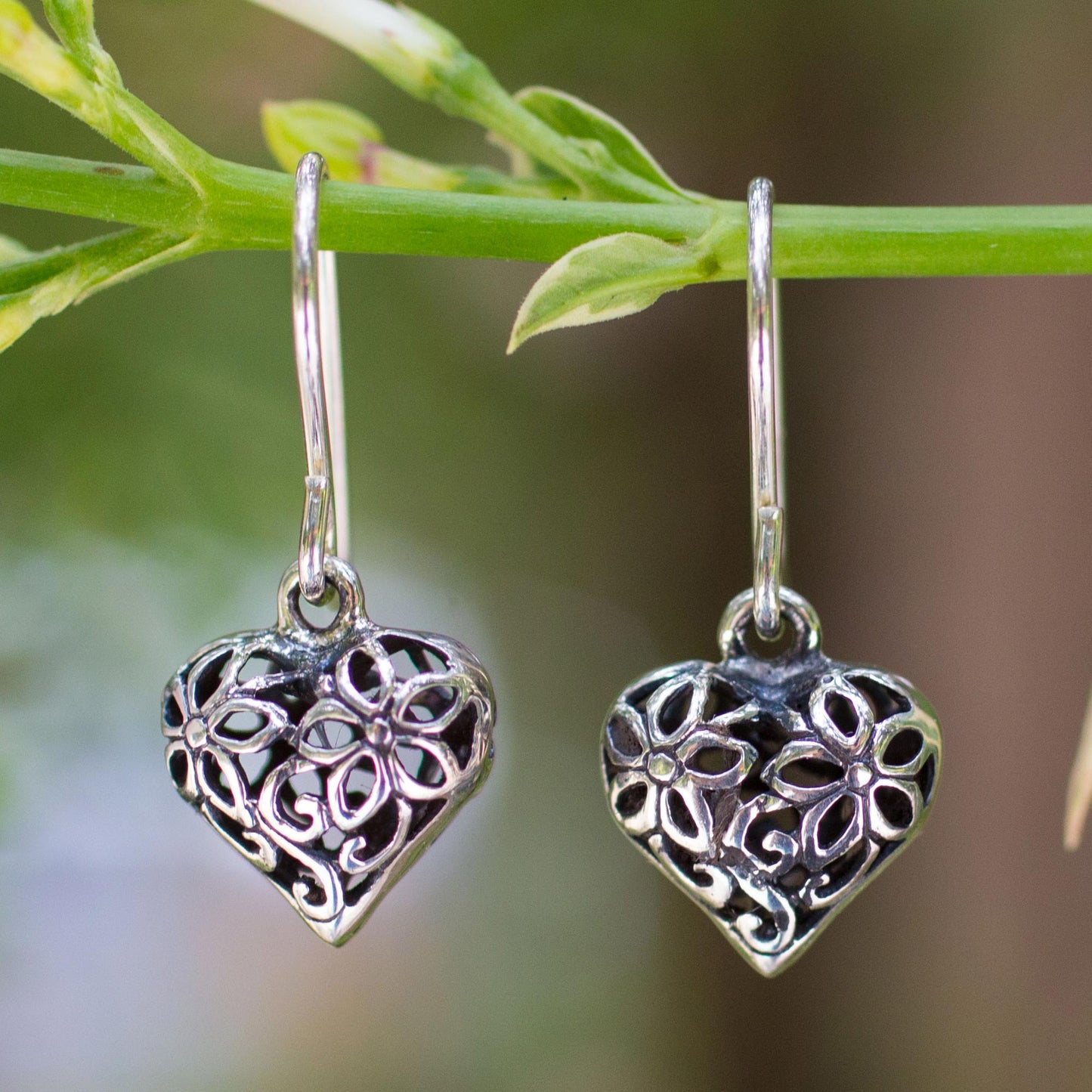 Blossoming Heart Sterling silver flower earrings