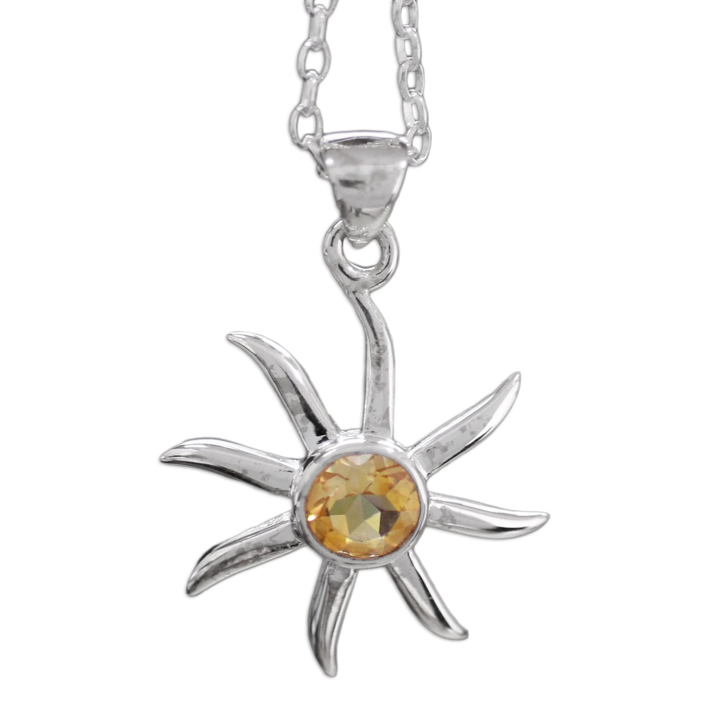 Golden Sun Citrine and Sterling Silver Necklace from India Jewelry