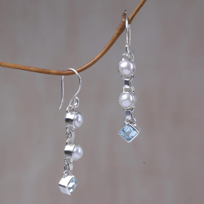 Silver Trail Blue Topaz & Pearl Dangle Earrings