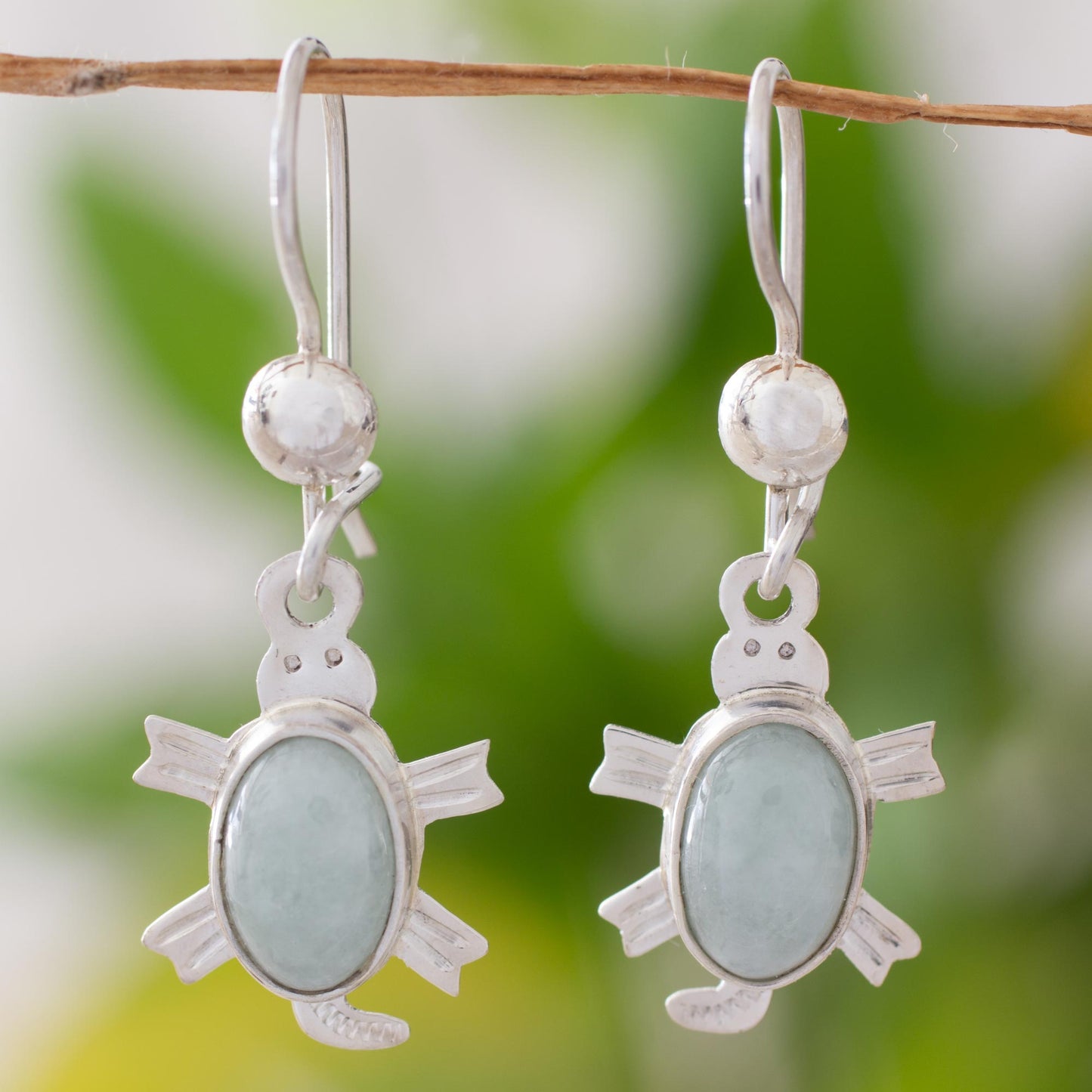 Marine Turtles Light green jade dangle earrings