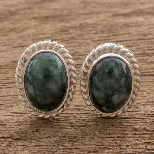 Dark Mystique Jade  Button Earrings