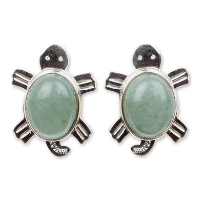 Marine Turtles Light green jade button earrings