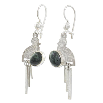 Quetzal Flight Handcrafted Sterling Silver Dangle Jade Bird Earrings