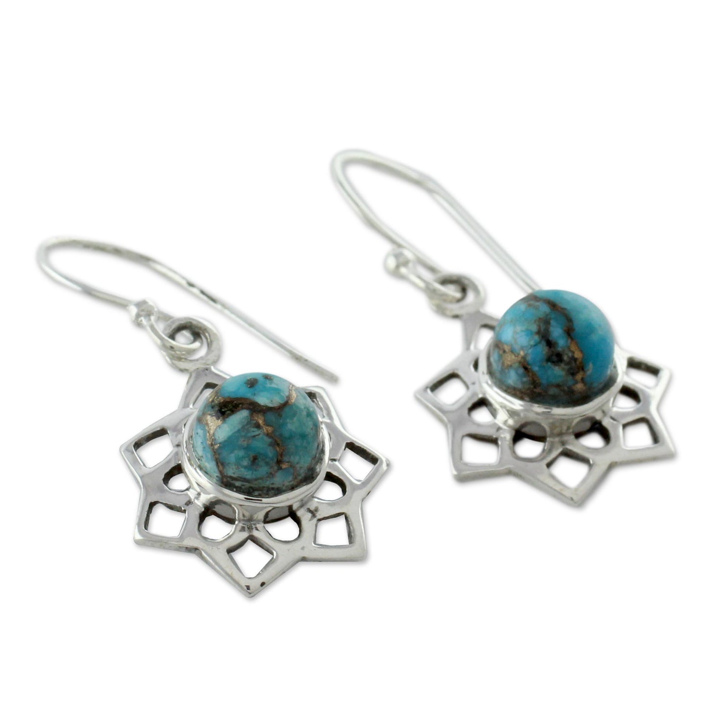 Star of Gujurat Turquoise Color Earrings Hand Crafted in Sterling Silver