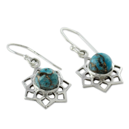 Star of Gujurat Turquoise Color Earrings Hand Crafted in Sterling Silver