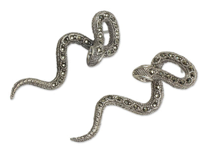 Sinuous Serpents Pyrite Silver Drop Earrings