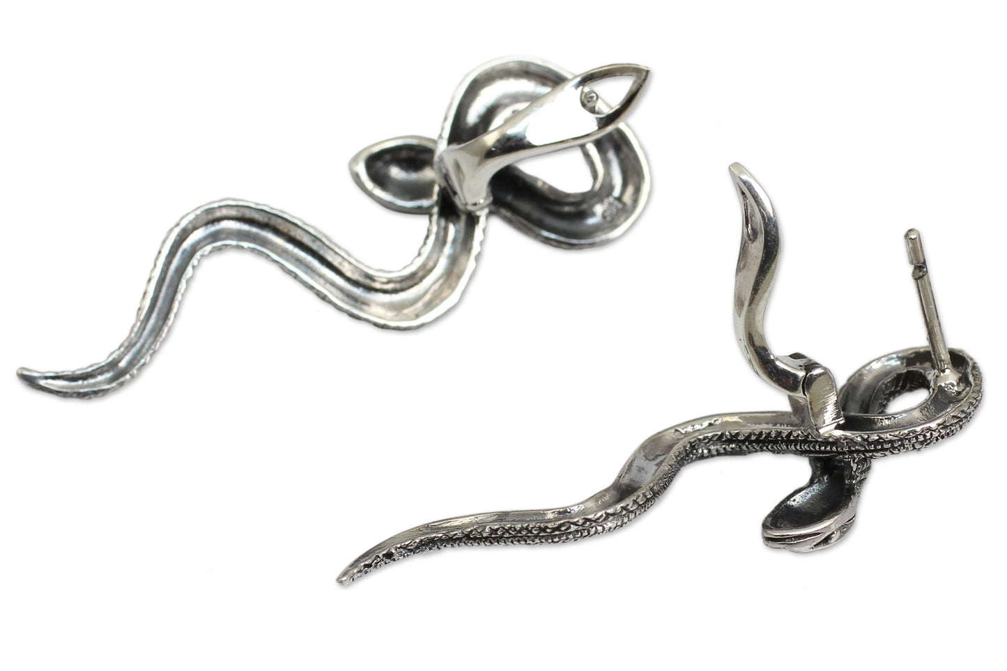 Sinuous Serpents Pyrite Silver Drop Earrings