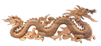 Baru Klinthing Dragon Handmade Suar Wood Relief Panel