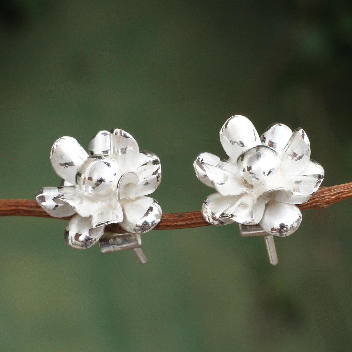 Andean Chrysanthemums Sterling Silver Chrysanthemum Button Earrings