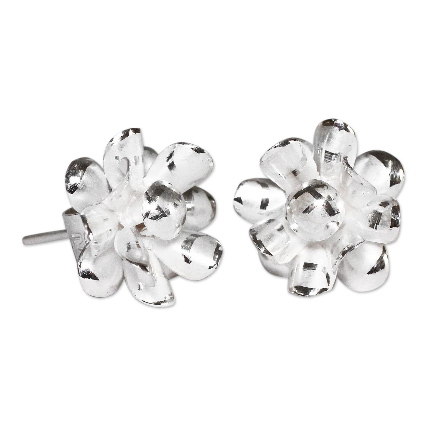 Andean Chrysanthemums Sterling Silver Chrysanthemum Button Earrings