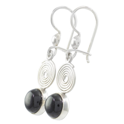 Spiral of Life Black Jade Dangle Earrings from Guatemala