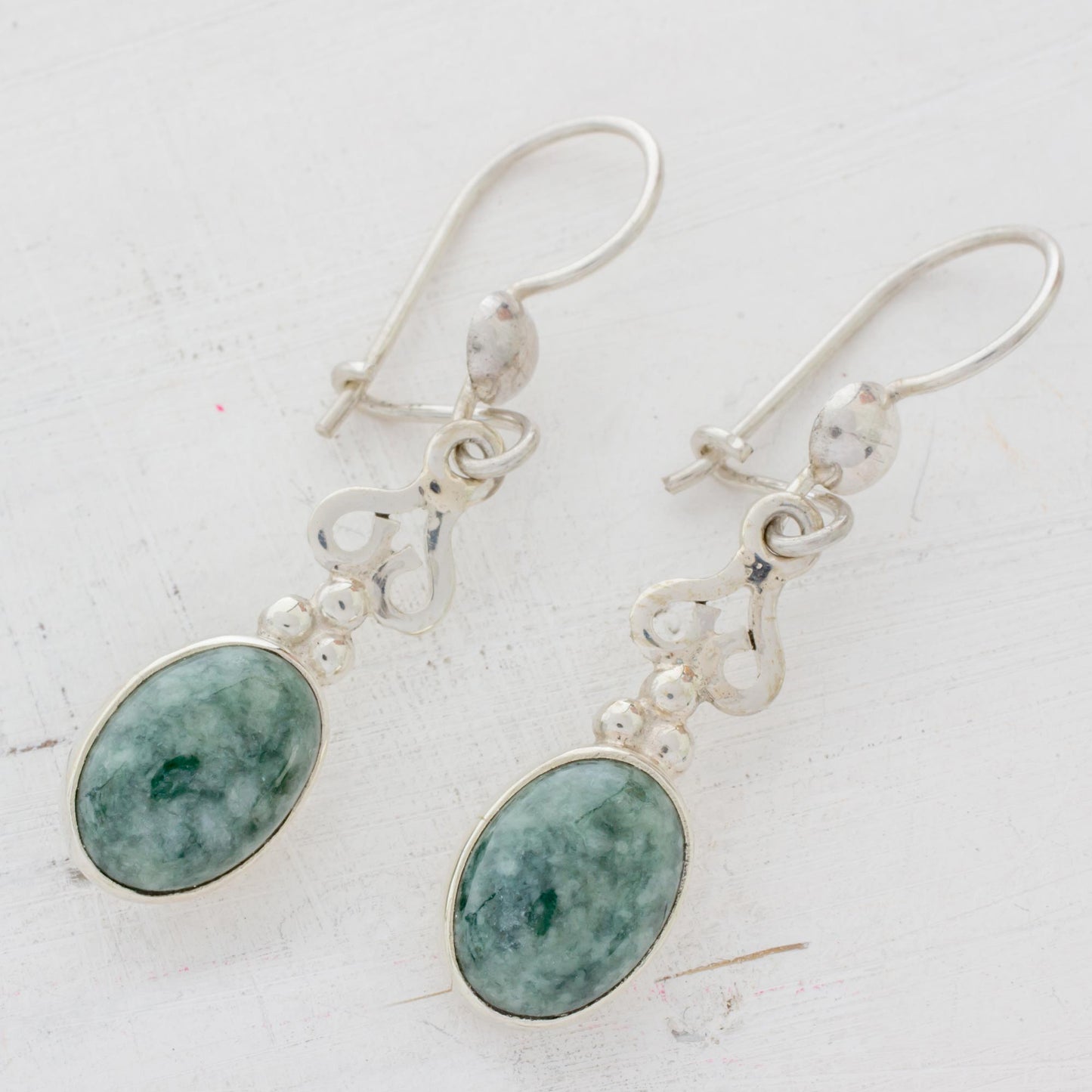 Love Poem Jade Dangle Earrings 925 Sterling Silver