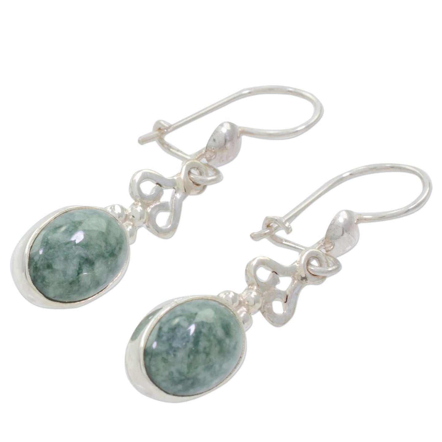 Love Poem Jade Dangle Earrings 925 Sterling Silver