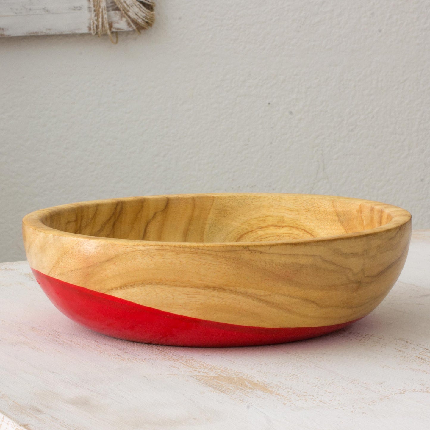 Spicy Red Dip Painted Hand Carved Wood Bowl (Medium)