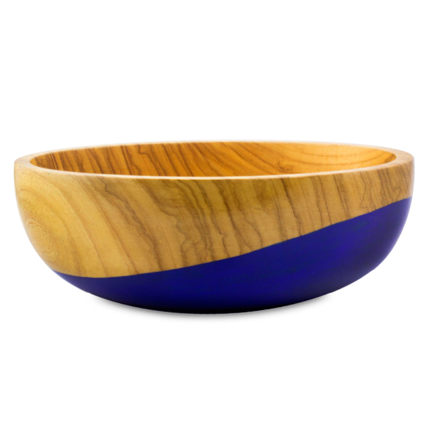 Spicy Blue Dip Painted Hand Carved Wood Bowl (large)