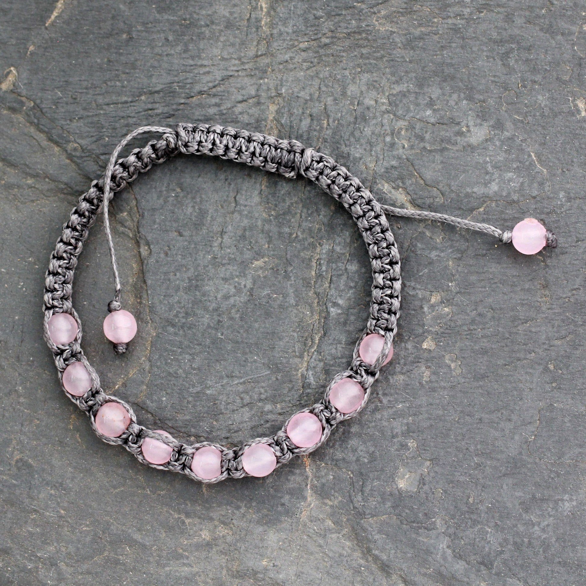 NOVICA - Rose Quartz Adjustable Beaded Bracelet