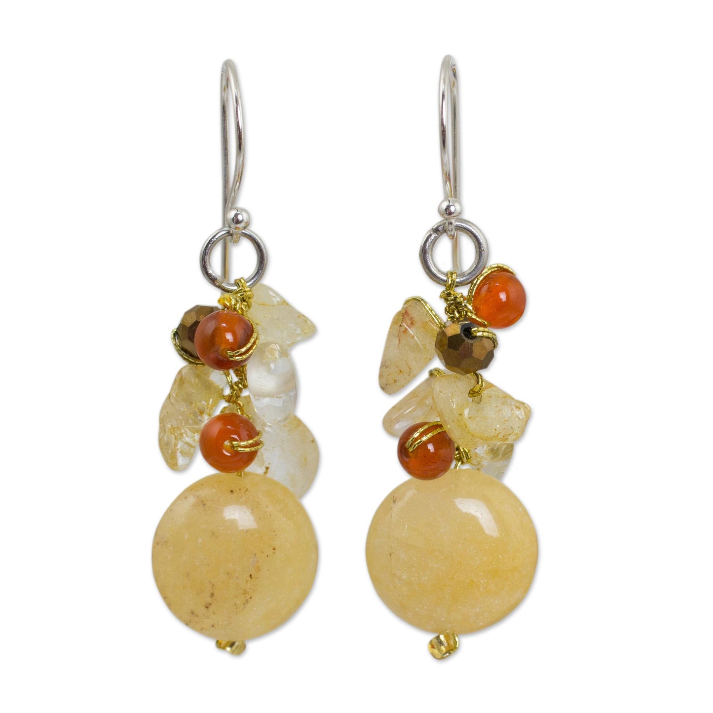 Yellow Rose Quartz & Glass Beaded Earrings