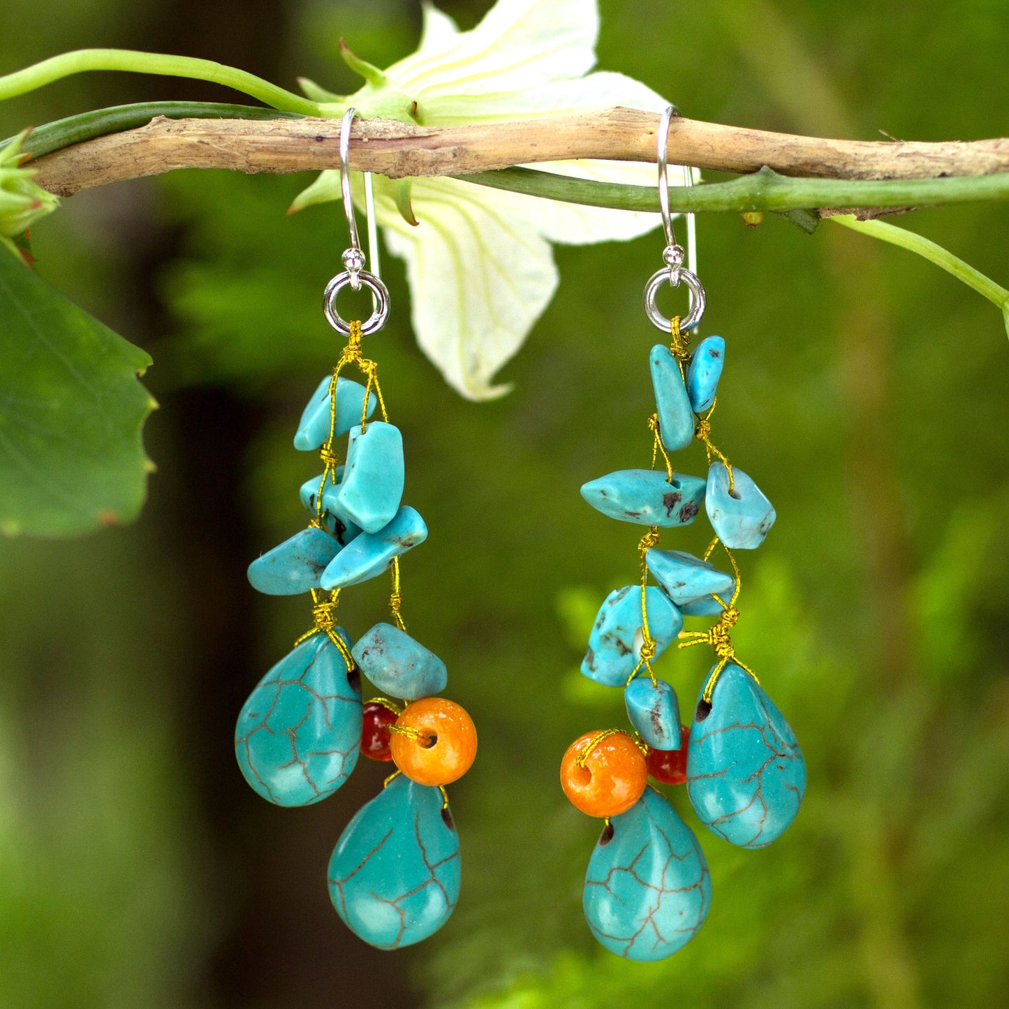 Tropical Sea Unique Turquoise Colored Handcrafted Earrings with Carnelian