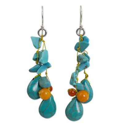 Tropical Sea Unique Turquoise Colored Handcrafted Earrings with Carnelian