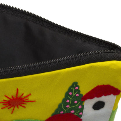 Sunny Afternoon Andean Folk Art Cotton Applique Cosmetic Case
