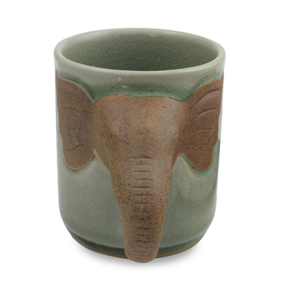 Elephant Impression Celadon Ceramic Elephant Mug