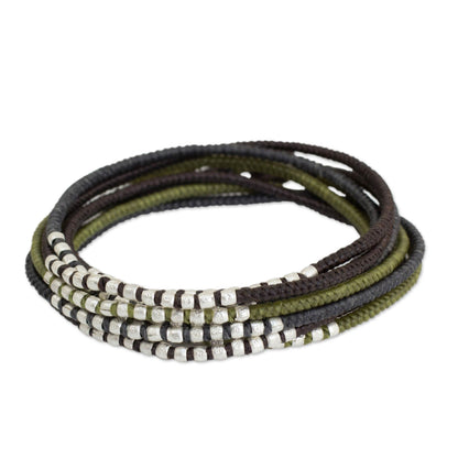 Karen Khaki Chic Brown Khaki Grey Wrap Bracelet with Silver Accents