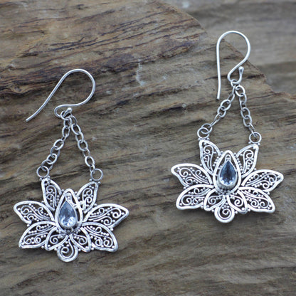 Treasured Lotus Blue topaz flower earrings