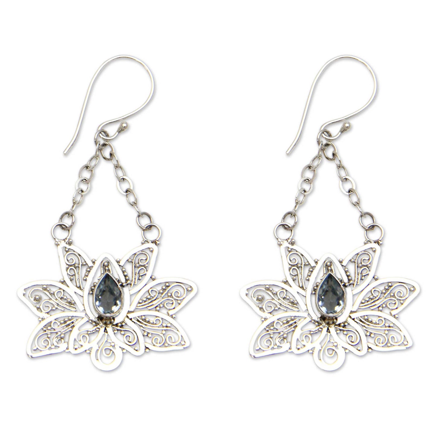 Treasured Lotus Blue topaz flower earrings