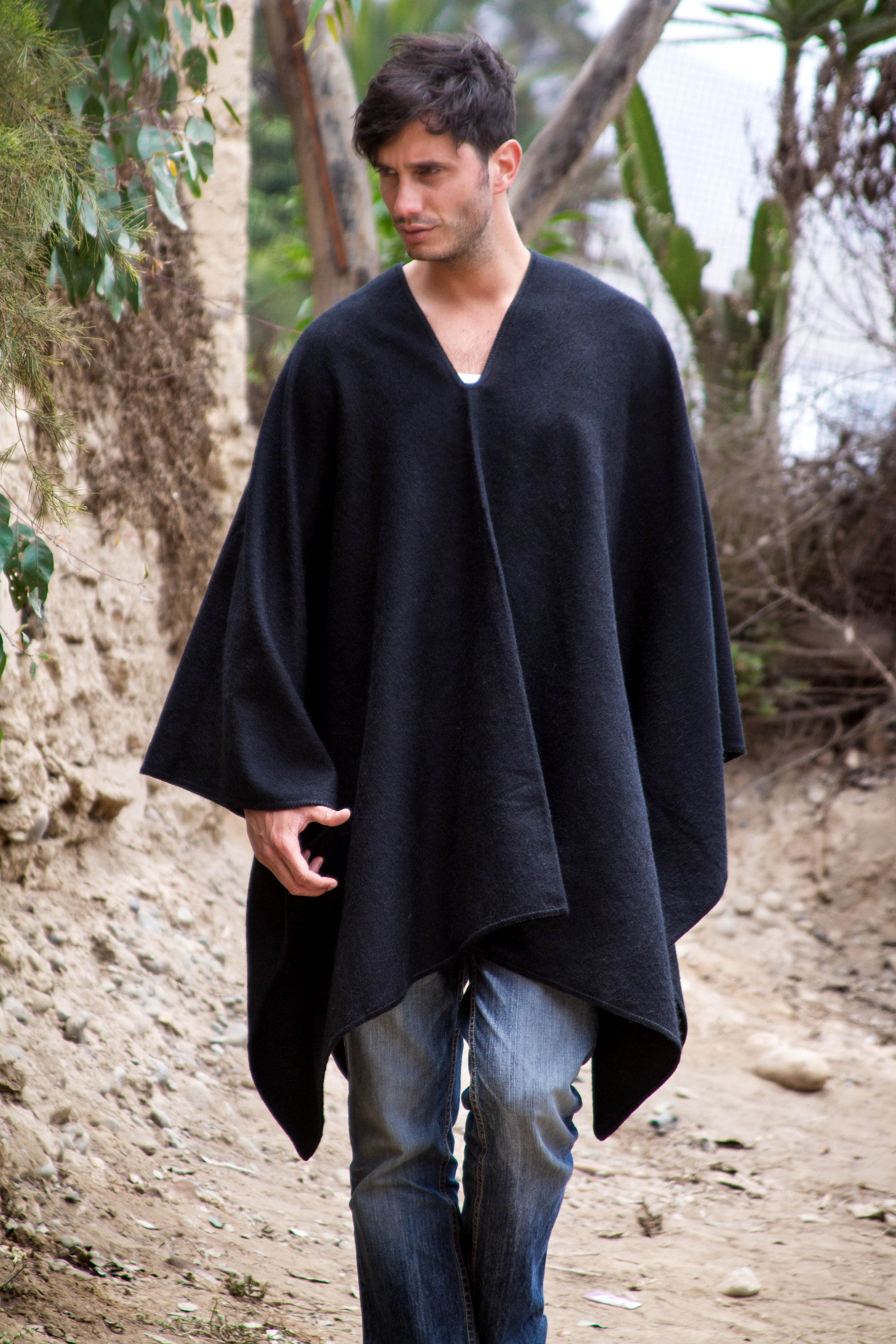 NOVICA Inca Explorer Men's Alpaca Blend Poncho | GreaterGood