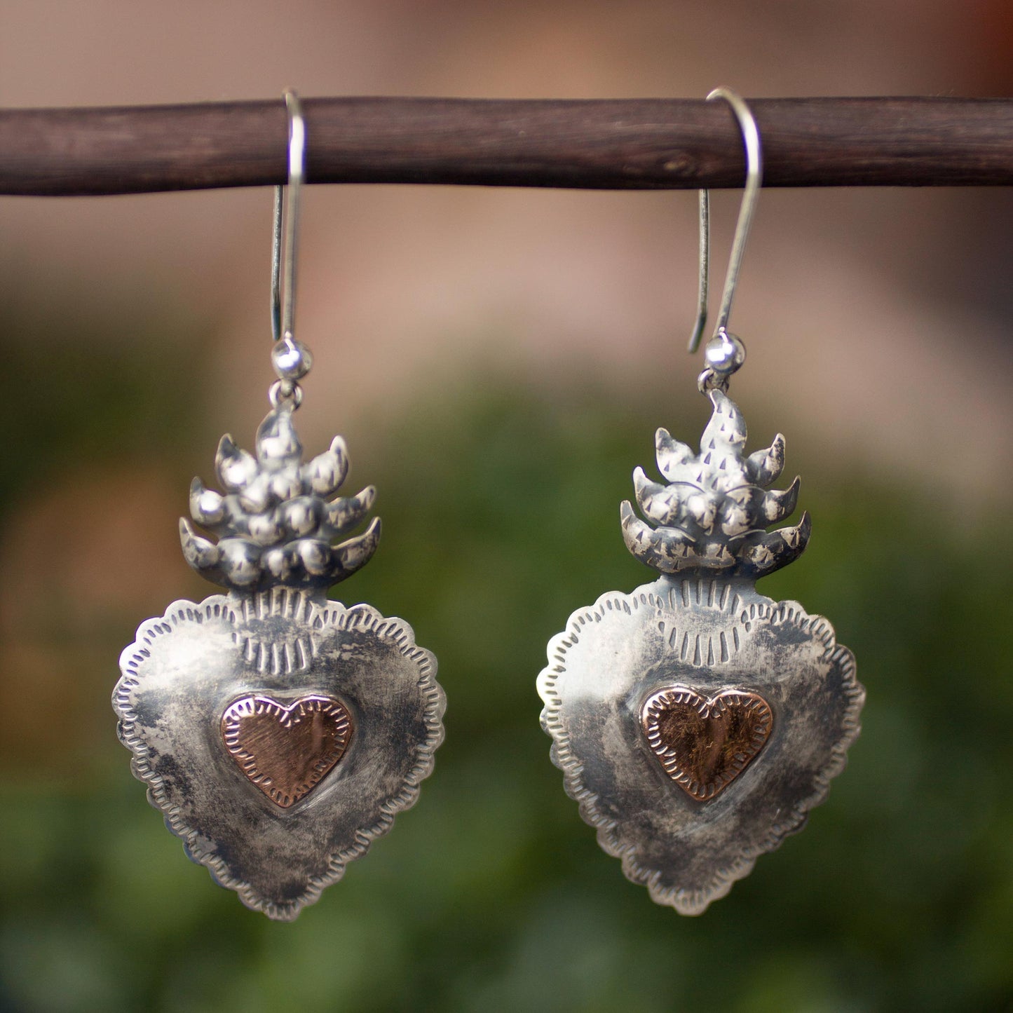 My Sweet Hearts Sterling Silver Artisan Crafted Earrings with Copper Hearts