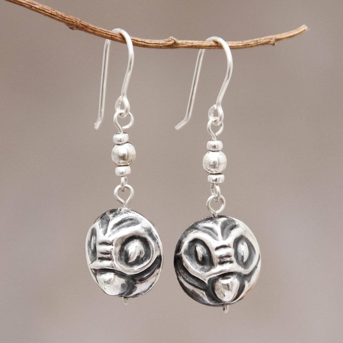 Andean Owl Twin Owl Earrings in Sterling Silver from Peru Jewelry