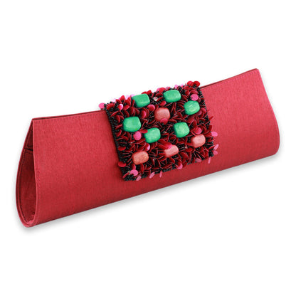 Red Radiance Beaded clutch handbag