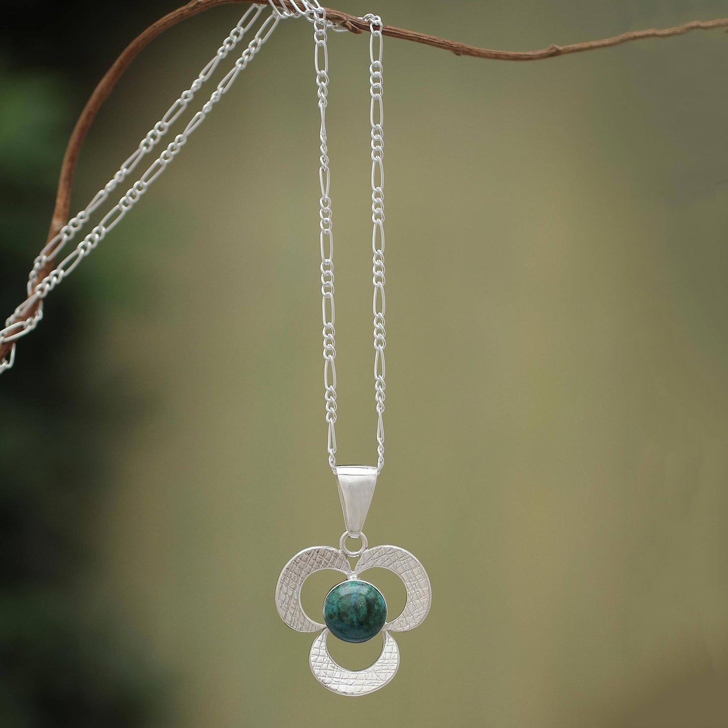 Andean Clover Artisan Crafted Chrysocolla Pendant Necklace