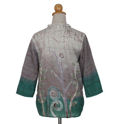 Purple Bird Green & Purple Cotton Batik Tunic