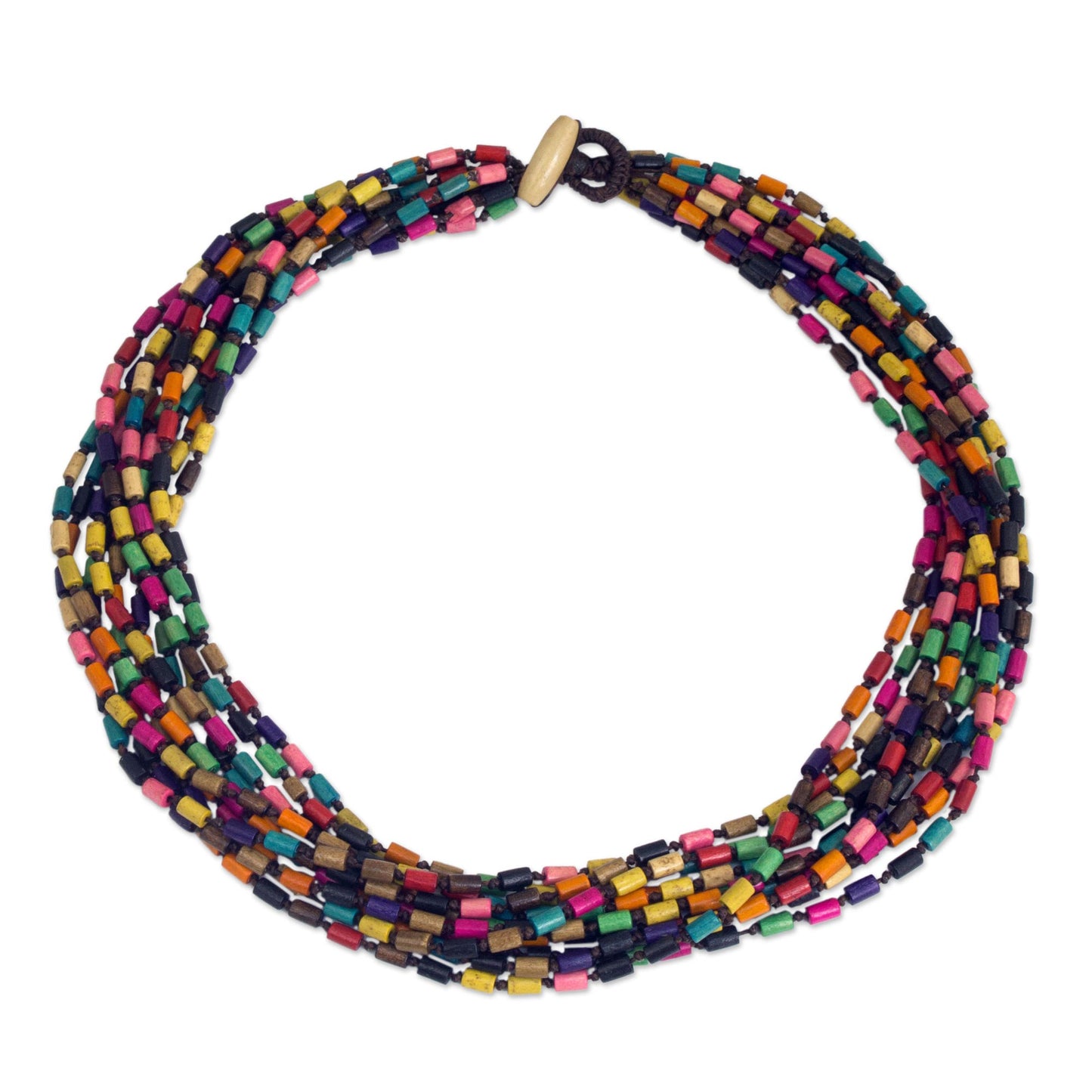 Chiang Mai Belle Wood Beaded Necklace in Rainbow Colors