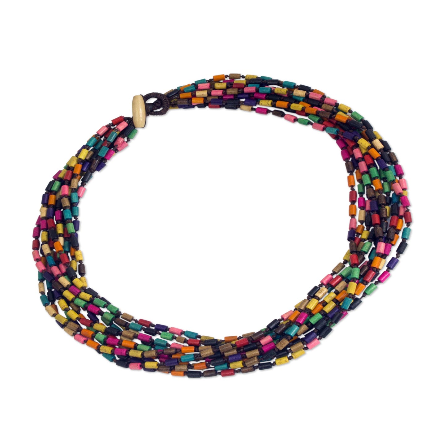 Chiang Mai Belle Wood Beaded Necklace in Rainbow Colors