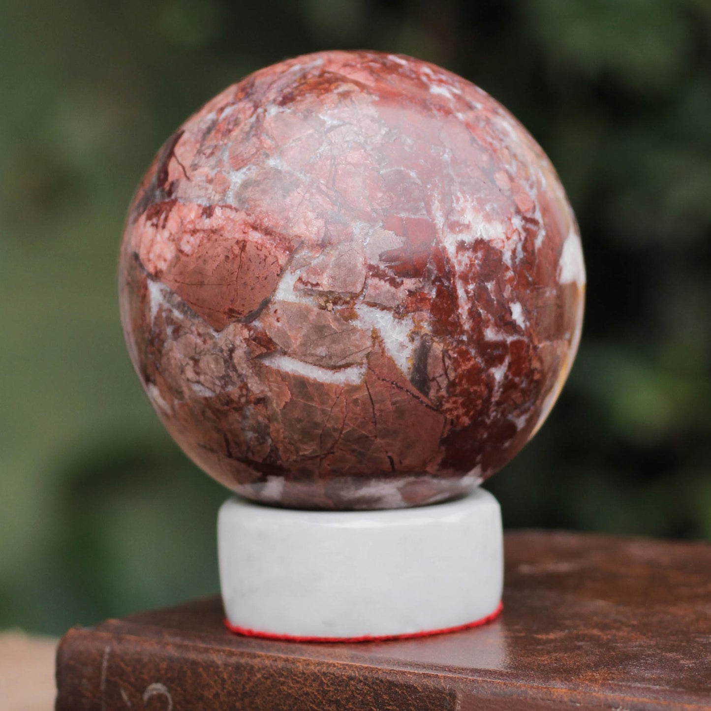 Romance Garnet Sphere Sculpture with Calcite Stand