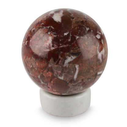 Romance Garnet Sphere Sculpture with Calcite Stand