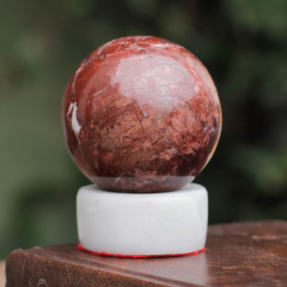 Passion Artisan Crafted Garnet Sphere Sculpture with Calcite Stand