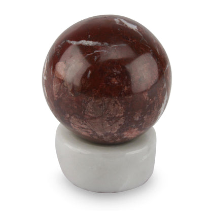 Passion Artisan Crafted Garnet Sphere Sculpture with Calcite Stand