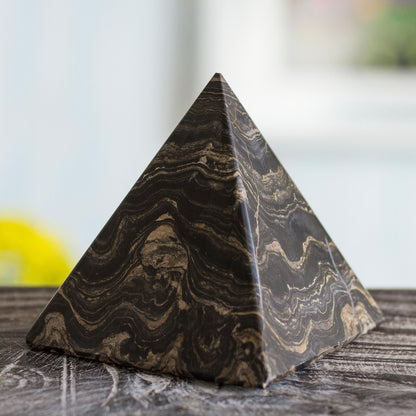 Life's Essence Natural Gemstone Pyramid Stromatolite Fossil Sculpture