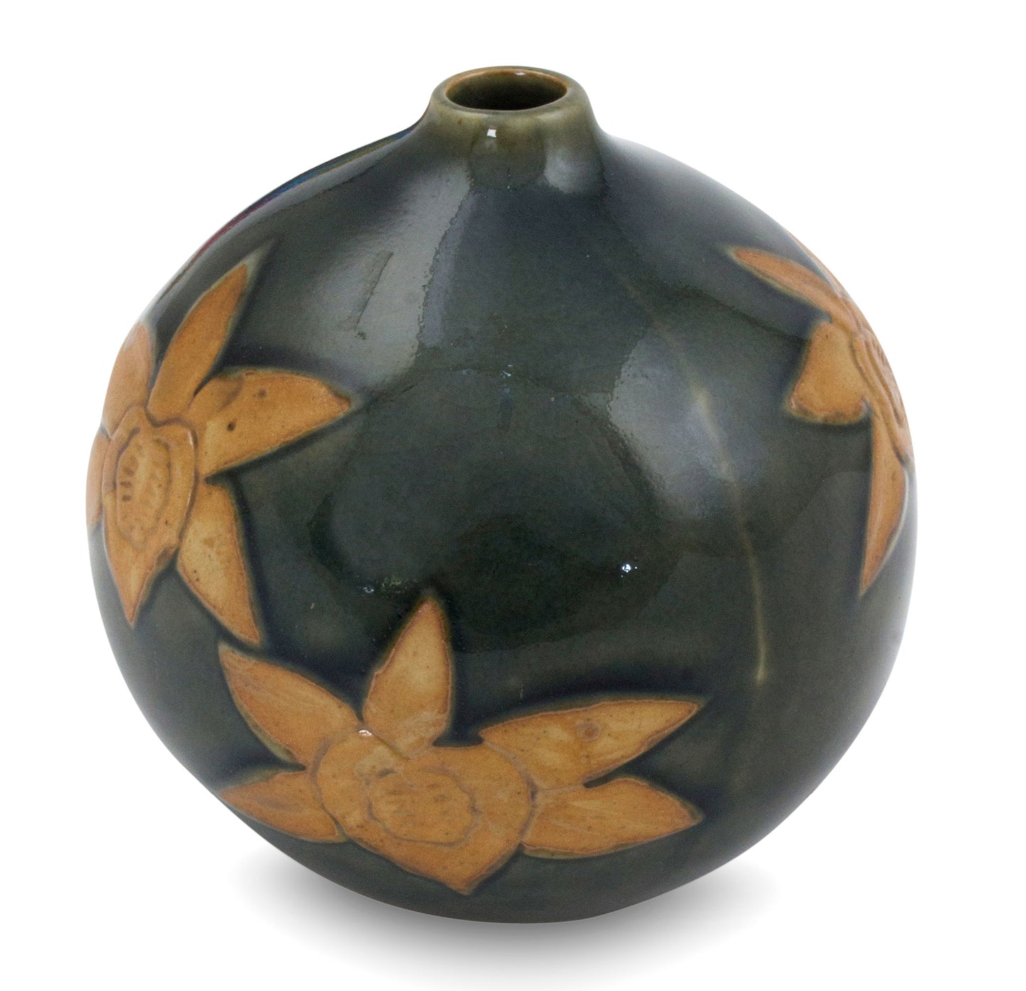 Orchid Splendor Artisan Crafted Watertight Ceramic Vase from Thailand