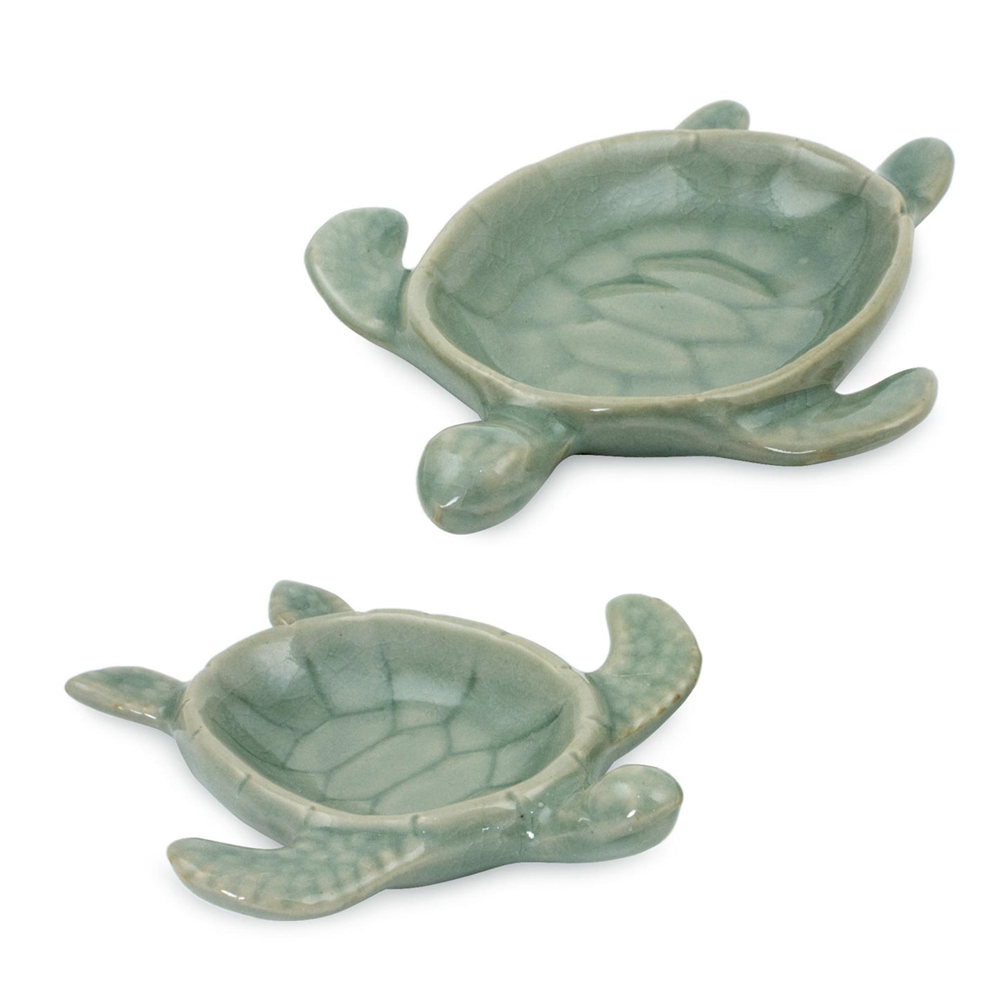 Aqua Thai Turtles Handcrafted Celadon Ceramic Bowls from Thailand (pair)