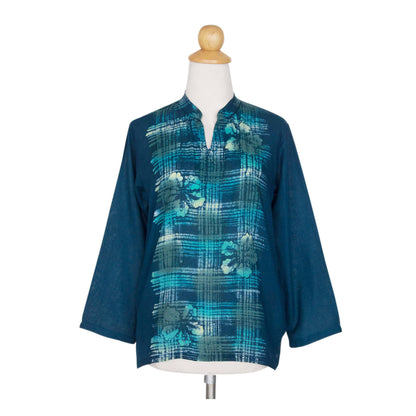 Teal Thai Hibiscus Cotton Batik Tunic