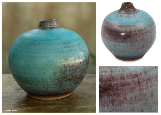 Turquoise Realm Blue & Earth Tone Round Ceramic Vase