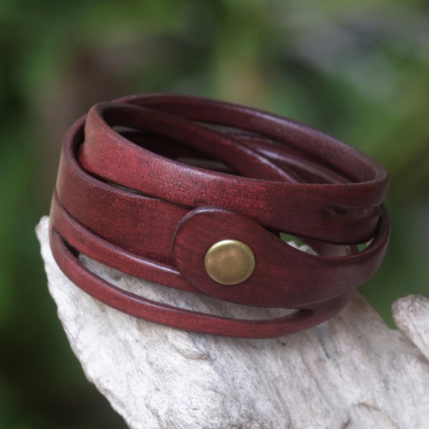 Crimson Whisper Artisan Crafted Red Leather Wrap Bracelet